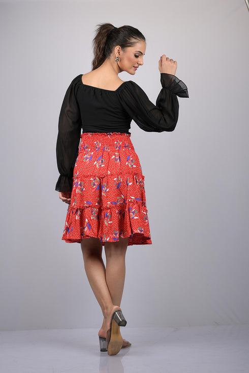 Skirt for women western wear stylish printed skirts Pink Color With White Polka Dot Skirt (OTLKT1010)